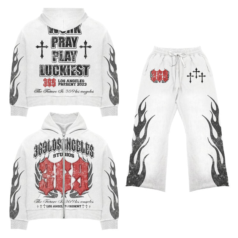 Luckiest Full Zip Hoodie & Flare Sweatpants Full Set