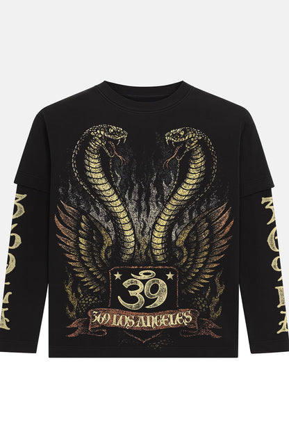 Angel Snake Double-Layer Long-Sleeve T-Shirt & Flare Sweatpants Full Set