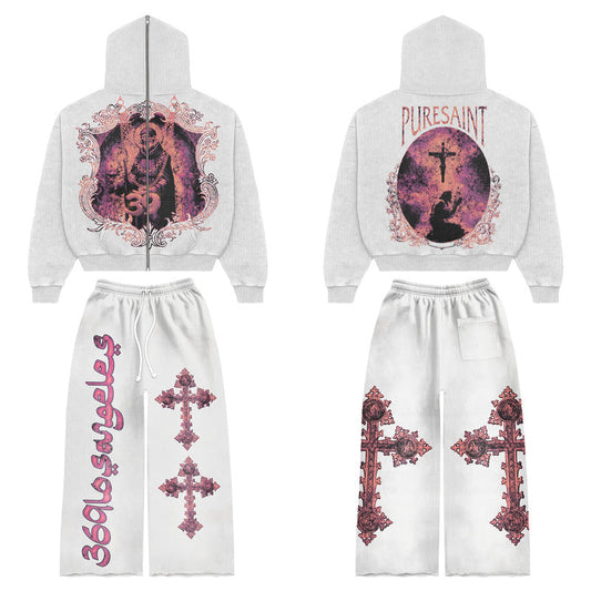 Pure Saint Full Zip Hoodie & Flare Sweatpants Full Set