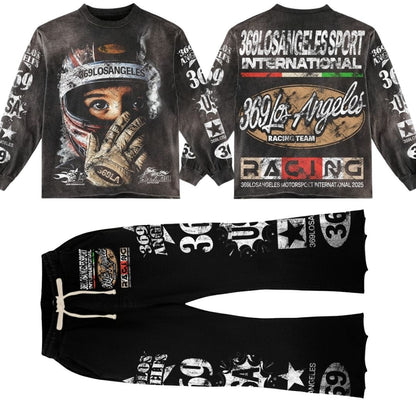 Global Motorsport Long-Sleeve T-Shirt & Flare Sweatpants Full Set