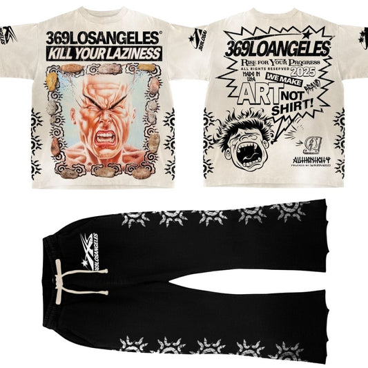 Laziness Short-Sleeve T-Shirt & Flare Sweatpants Full Set