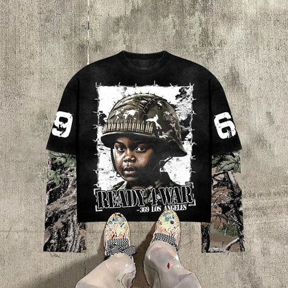 Ready 4 War Long Sleeve T-Shirt & Woodland Camo Cargo Pants Full Set