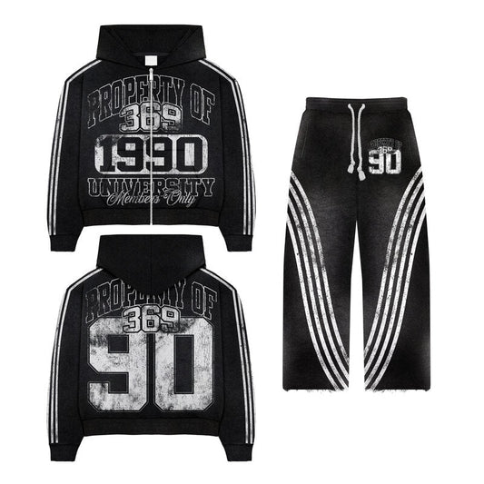 University Members Zip Hoodie & Flare Sweatpants Full Set