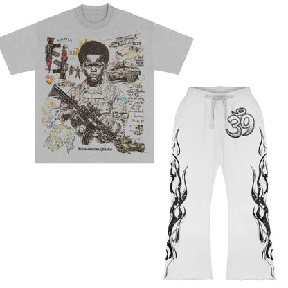 Militia Short-Sleeve T-Shirt & Flare Sweatpants Full Set
