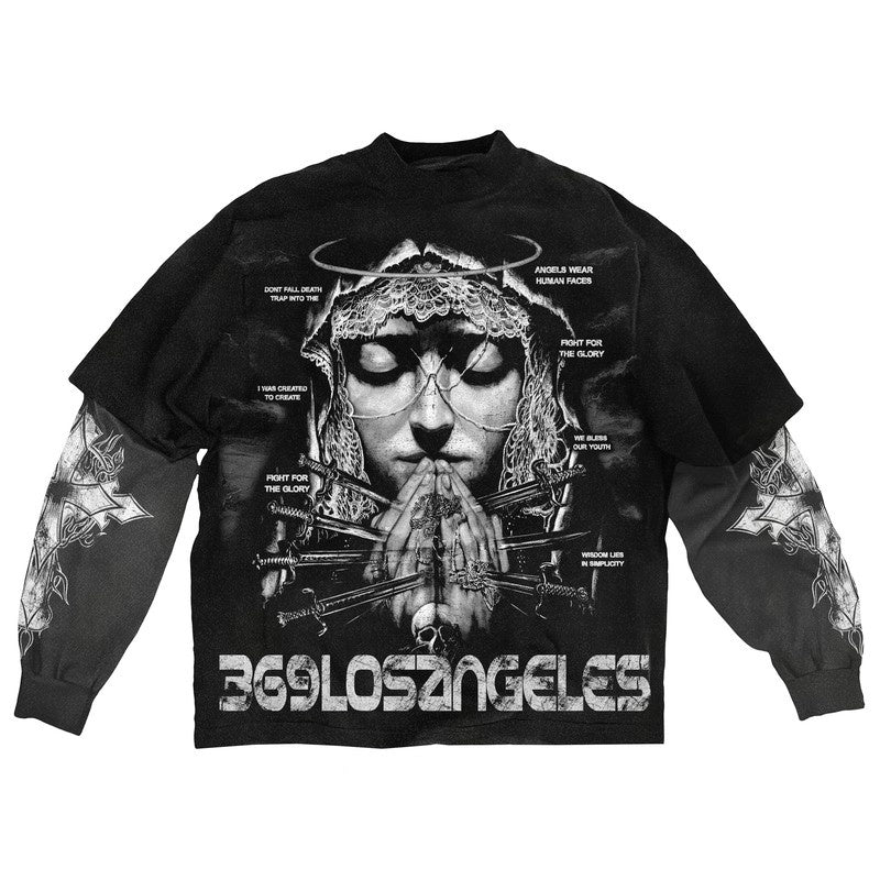 Human Angels Double-Layer Long-Sleeve T-Shirt & Flare Sweatpants Full Set