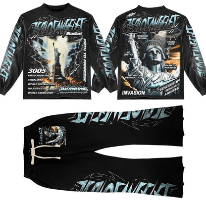 No Justice Long-Sleeve T-Shirt & Flare Sweatpants Full Set