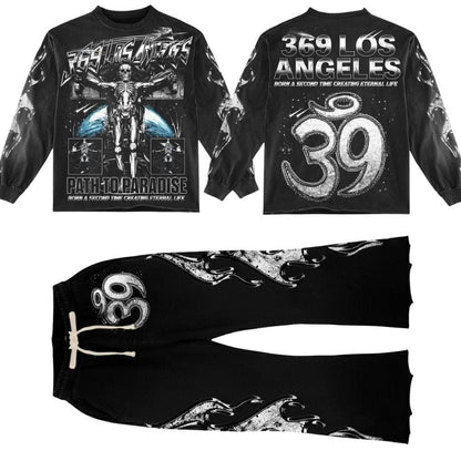 Path To Paradise Long-Sleeve T-Shirt & Flare Sweatpants Full Set