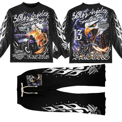Speedway Eagle Long-Sleeve T-Shirt & Flare Sweatpants Full Set