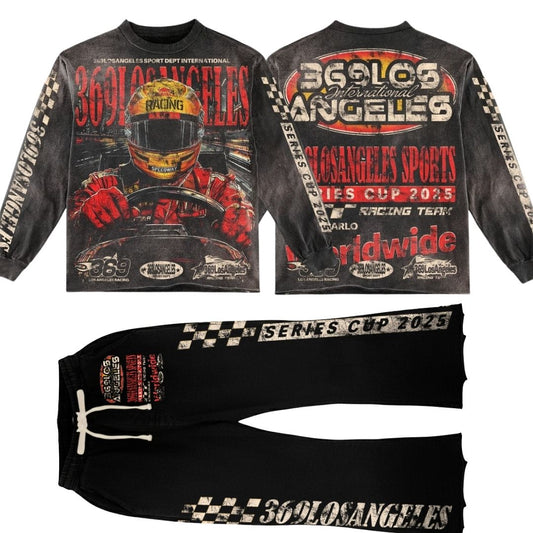Speedway Long-Sleeve T-Shirt & Flare Sweatpants Full Set