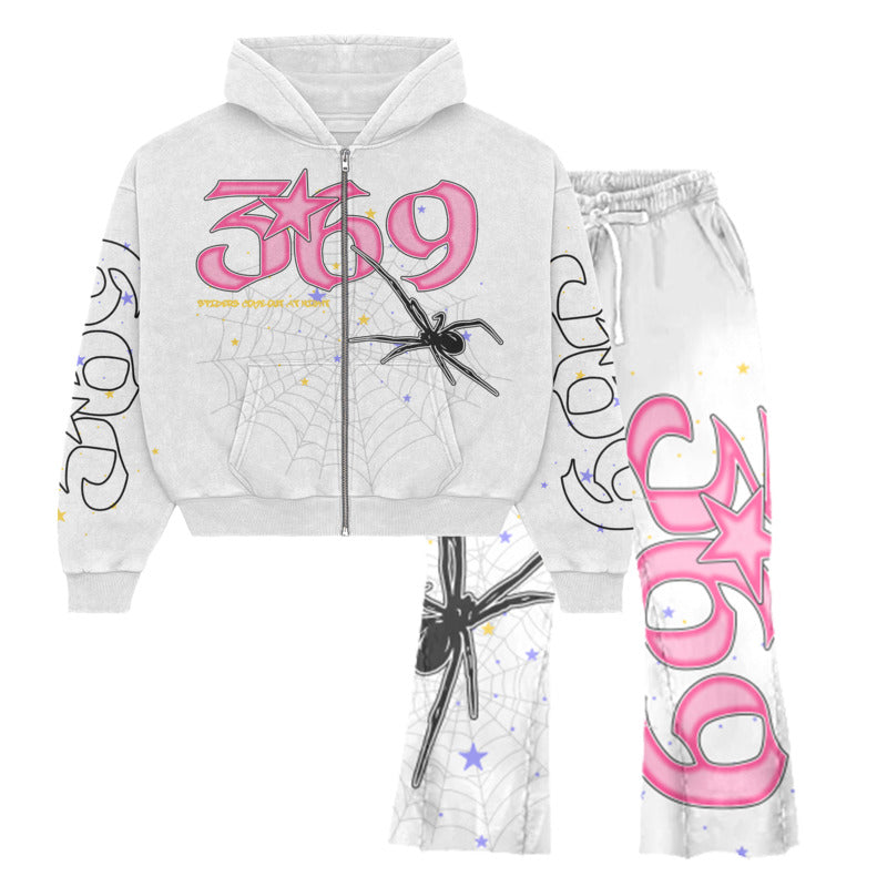 Spider Full Zip Hoodie & Flare Sweatpants Full Set